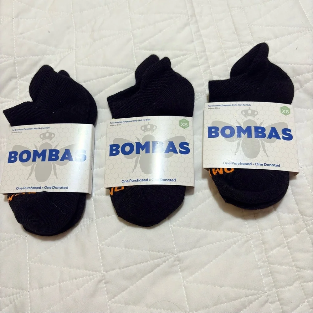 Bombas Ankle Socks Black Blue Honeycomb Grip  Set of 3 XS